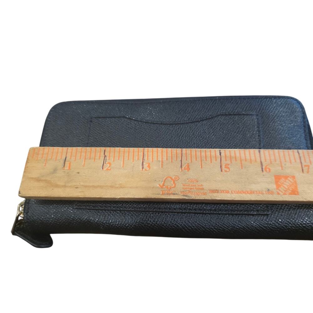 COACH Accordion Zip Around Wallet Black Crossgrain Leather Gold Tone 7.5" x 4" - Picture 7 of 8